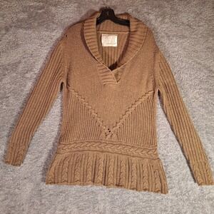 Old Navy Brown Cable Knit Shawl Collar Sweater Womens XXL Angora Lambswool Blend